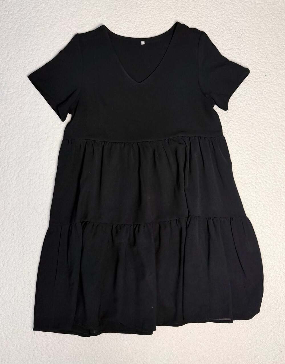 Black Tiered V-Neck Short Sleeve Babydoll Mini Dress Size S